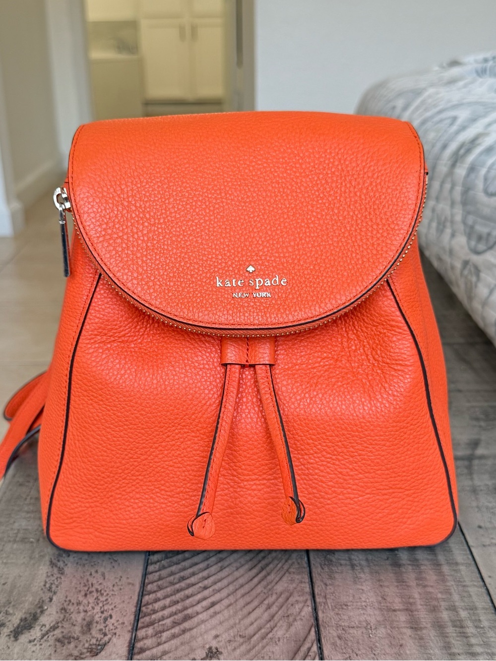Kate Spade Leila Medium Flap Backpack Orange Halloween Pumpkin Purse MSRP $395